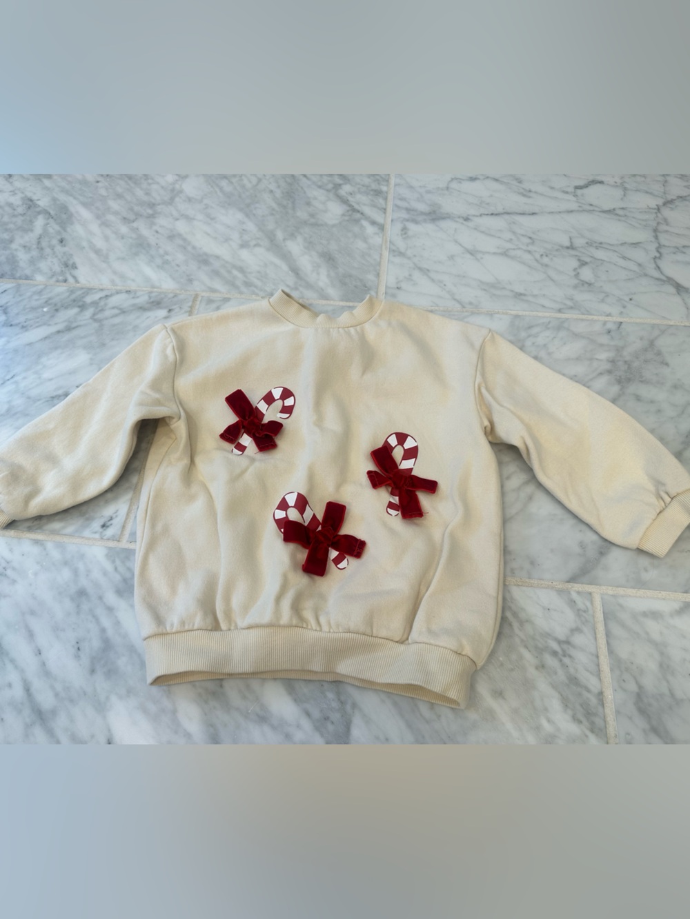 H&M Sweatshirt with Red Candy Cane Appliqués